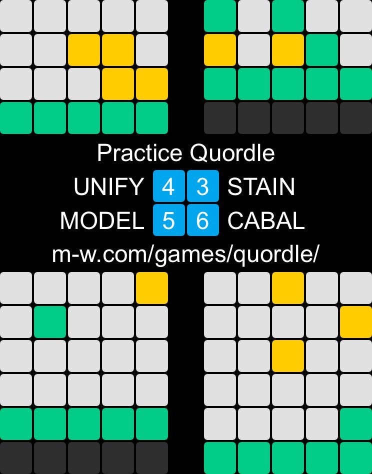 Wendz On Twitter Practice Quordle 4 3 UNIFY STAIN 5 6 MODEL Wendz on twitter practice quordle 4 3 unify stain 5 6 model