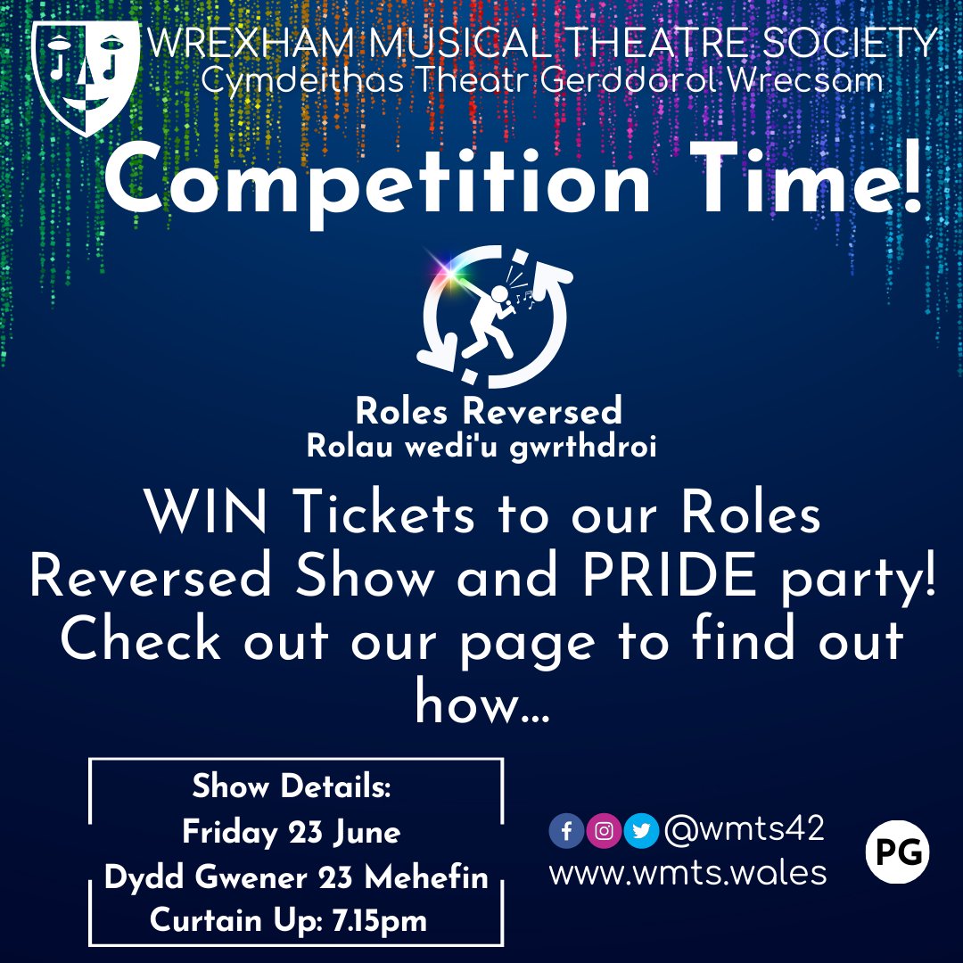 WMTS42's tweet image. It's Competition Time! | Mae'n Amser Cystadlu! 
We have 2 pairs of tickets for our Roles Reversed Show and PRIDE Party on the 23rd June @ 7pm in The Wrecsam Lager Club.

Follow the link below to find out how to win:

forms.gle/bnb5BQR76ur84a…