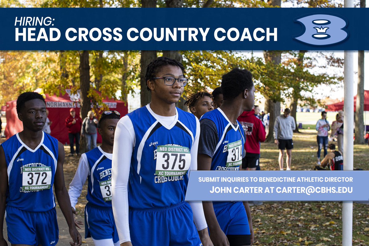 Benedictine is hiring a Cross Country Coach for this fall season. Inquiries can be submitted to Athletic Director John Carter at carter@cbhs.edu