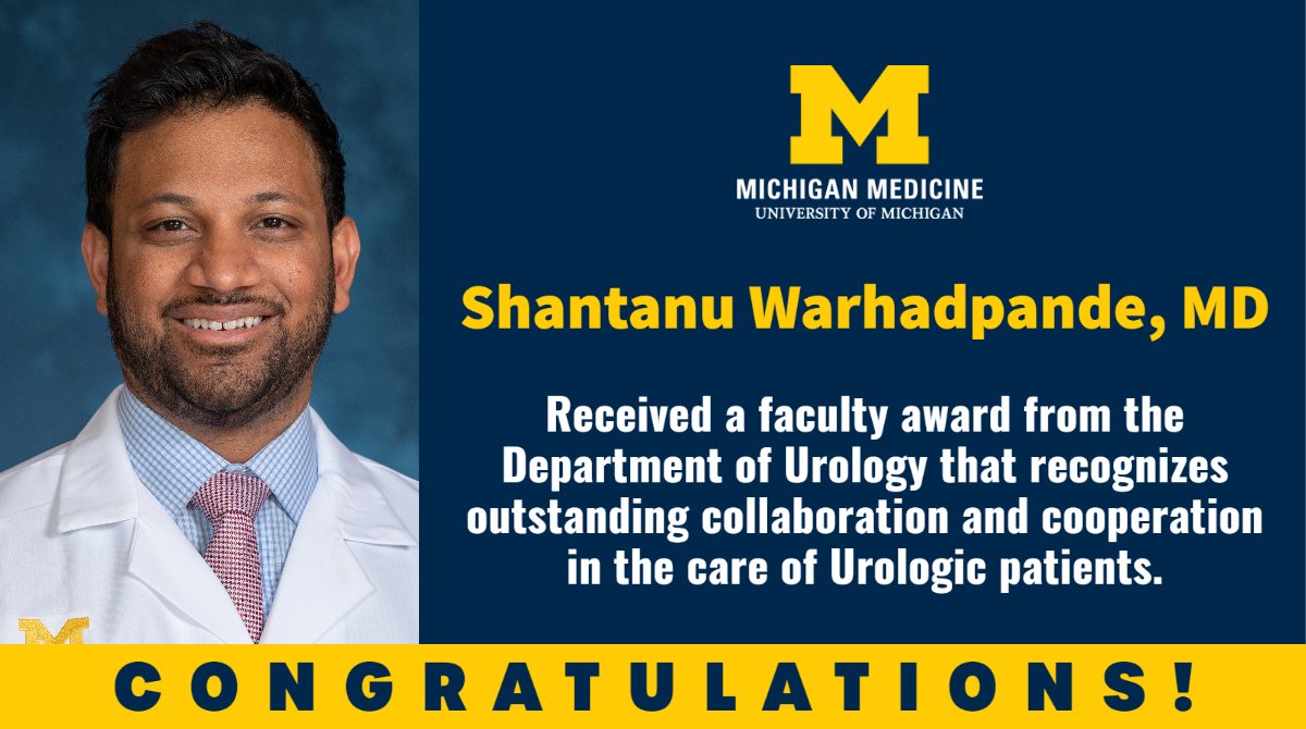 Michigan Radiology (@umichradiology) on Twitter photo Congratulations IR #RadFaculty Dr. Shantanu
Warhadpande, recognized by <a href="/UMichUrology/">Michigan Urology</a> for outstanding collaboration and cooperation in the care of Urologic patients.
medicine.umich.edu/dept/radiology… Congratulations IR #RadFaculty Dr. Shantanu
Warhadpande, recognized by <a href="/UMichUrology/">Michigan Urology</a> for outstanding collaboration and cooperation in the care of Urologic patients.
medicine.umich.edu/dept/radiology…