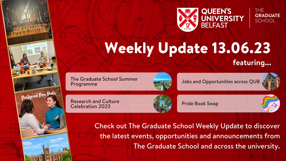 qubgradschool's tweet photo. It's time for our Weekly Update, your guide to the opportunities available to you as a member of our postgraduate community.

Visit the Graduate School website to read the full Weekly Update: https://t.co/AUvQ6kIpqX

#LoveQUB #GraduateSchoolCommunity https://t.co/DRe4BdkKsr