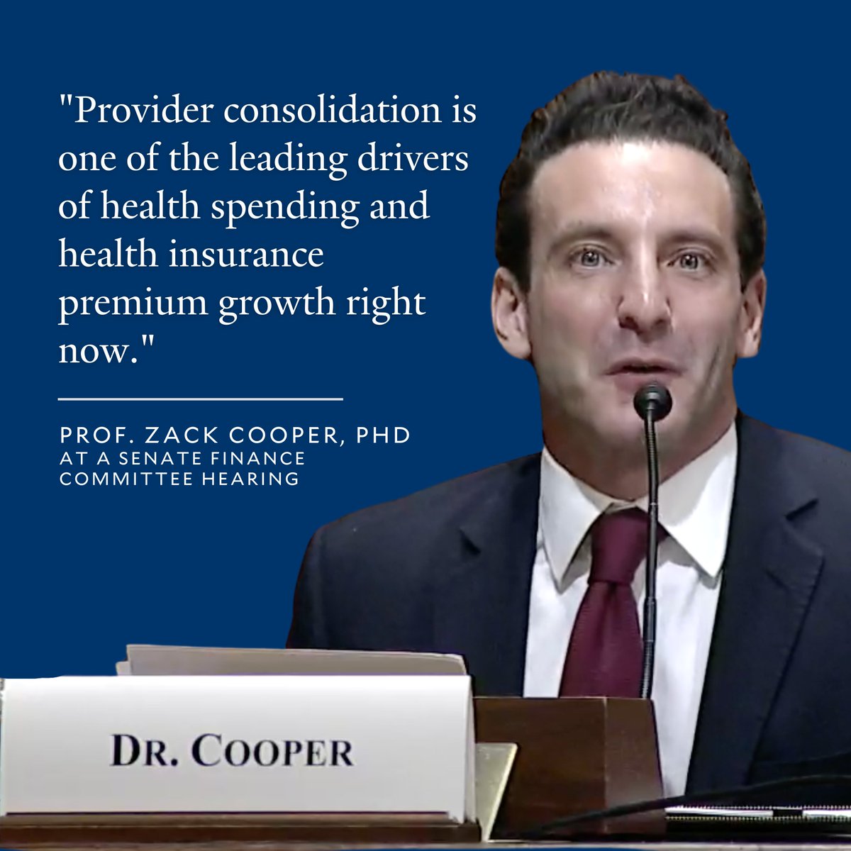 Last week, Prof. @zackcooperYale testified at a Senate Finance Committee hearing on the economic, equity, and health harms of health care mergers. Read more: marketwatch.com/story/healthca… Watch the full testimony: finance.senate.gov/hearings/conso…