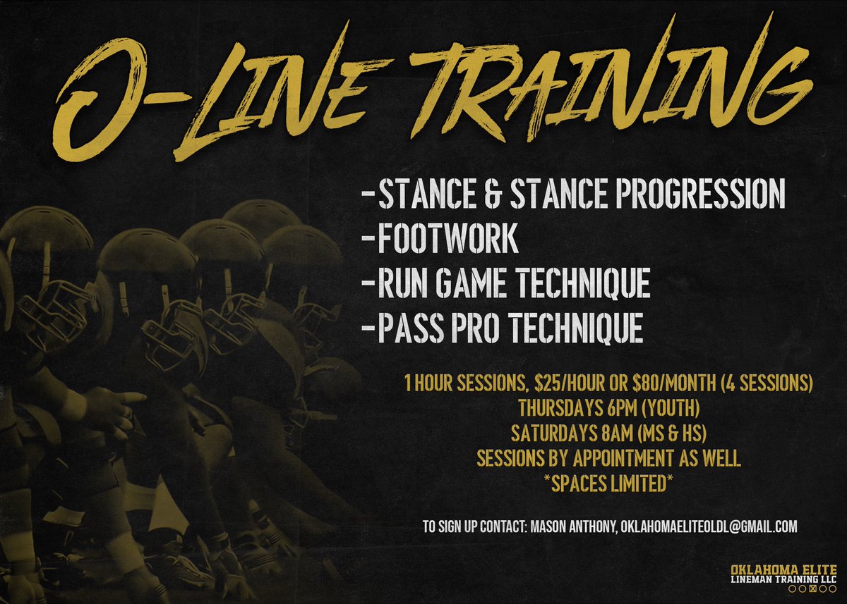 PVFB_CoachA's tweet photo. ‼️If you’re an O-Lineman in the OKC metro or surrounding areas, I want to train you! Beginning July 1st, training sessions will be once a week on Thursdays for youth &amp; Saturdays for MS/HS athletes. Contact oklahomaeliteoldl@gmail.com for more info and to sign up! #OKElite https://t.co/2TUjXlTeuS