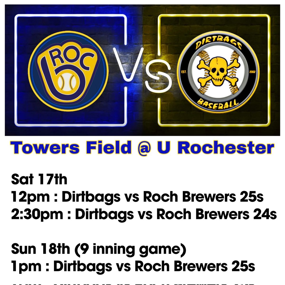 Looking forward to getting on campus at <a href="/UofR/">University of Rochester</a> at Towers Field with the <a href="/RocBrwers/">Rochester Brewers</a> for 3 games