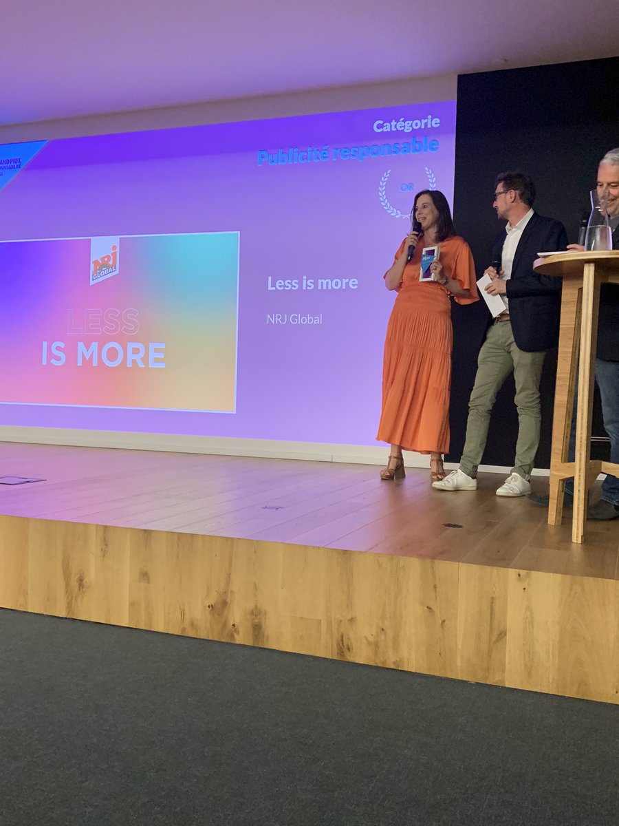 Prache Media Event (@eventprache) on Twitter photo 🏆Catégorie « Publicité responsable »
🥇<a href="/NrjGlobal/">NRJ Global</a> remporte le Prix Or avec « Less is more », une politique commerciale visant à réduire le temps de ses publicités pour optimiser l’attention des auditeurs et amplifier l’efficacité publicitaire
#GPRMedias2023 🏆Catégorie « Publicité responsable »
🥇<a href="/NrjGlobal/">NRJ Global</a> remporte le Prix Or avec « Less is more », une politique commerciale visant à réduire le temps de ses publicités pour optimiser l’attention des auditeurs et amplifier l’efficacité publicitaire
#GPRMedias2023