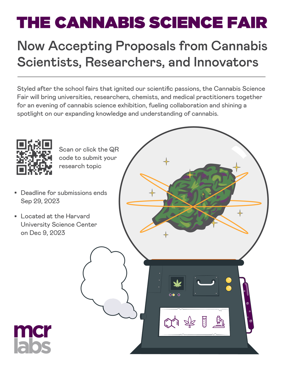 MCRLabs's tweet photo. Calling all #cannabis #scientists, #researchers, &amp; #innovators 📢

The Cannabis Science Fair is returning for a third year at Harvard University's Science Center 🙌

Submit your project here: https://t.co/RLgaSAvtQa https://t.co/g3BxPPKwHC
