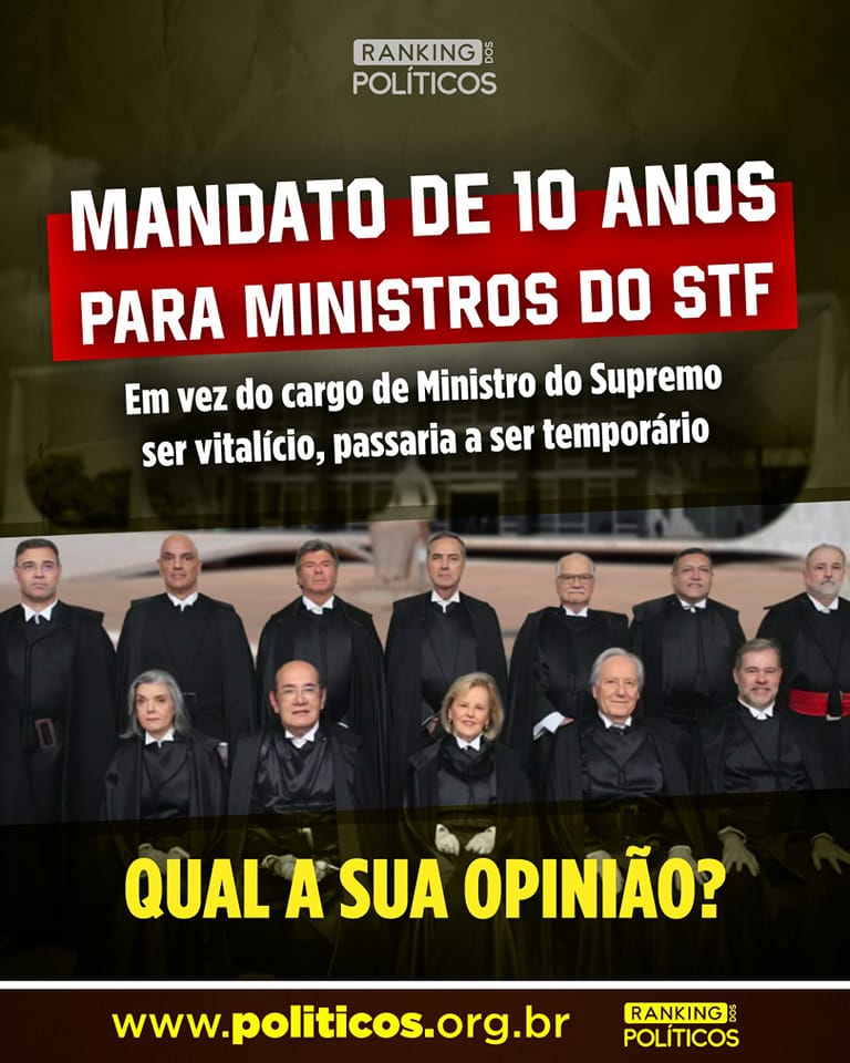 A PEC 35/15 está parada no Senado. Ela estabelece o limite de 10 anos para o Ministro do STF ficar no cargo. O que você acha: eles devem ter limite de tempo na função ou cargo vitalício? Comenta aí!