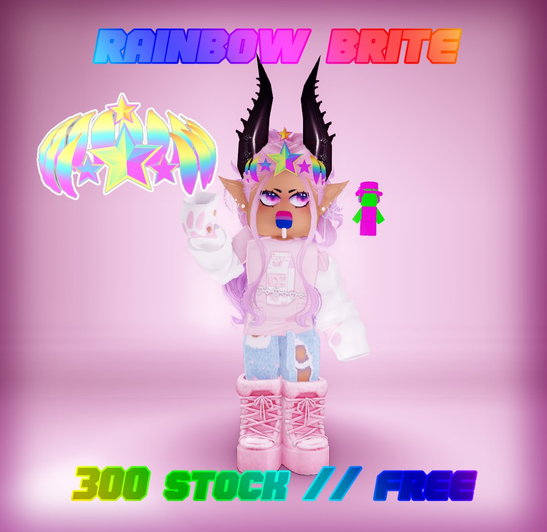 Rainbow Brite🌈☁️

Releasing in 1 Hour, so at 6PM EST!

300 STOCK (increase) AND FREE!!!

Linking 1 minute before. 1 per person. Website only (not ingame as that has not returned)