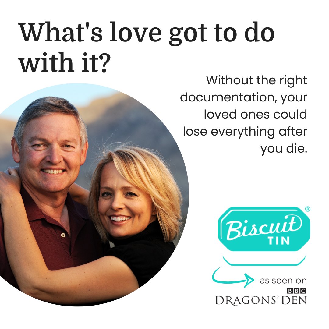 It's easy to lose everything when a partner dies. If you're unmarried without a will in place, 'next of kin' means your partner's relatives could gain control of shared assets. 

Write a will &amp; store it in your Biscuit Tin to safeguard the future of your life, love and hard work.