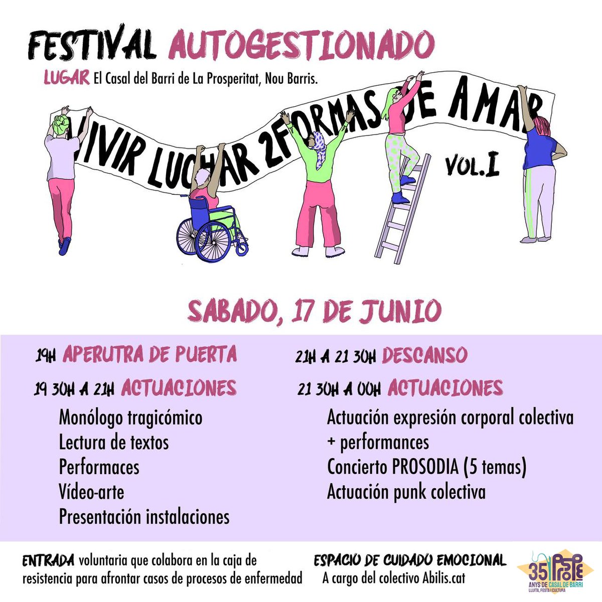 📌 Aquest dissabte, a partir de les 19 h, acollim la primera edició del festival 'Vivir Luchar 2 Formas de Amar'

🫀 Un festival autogestionat que vol esdevenir un ritual catàrtic col·lectiu i polititzar els processos de malaltia