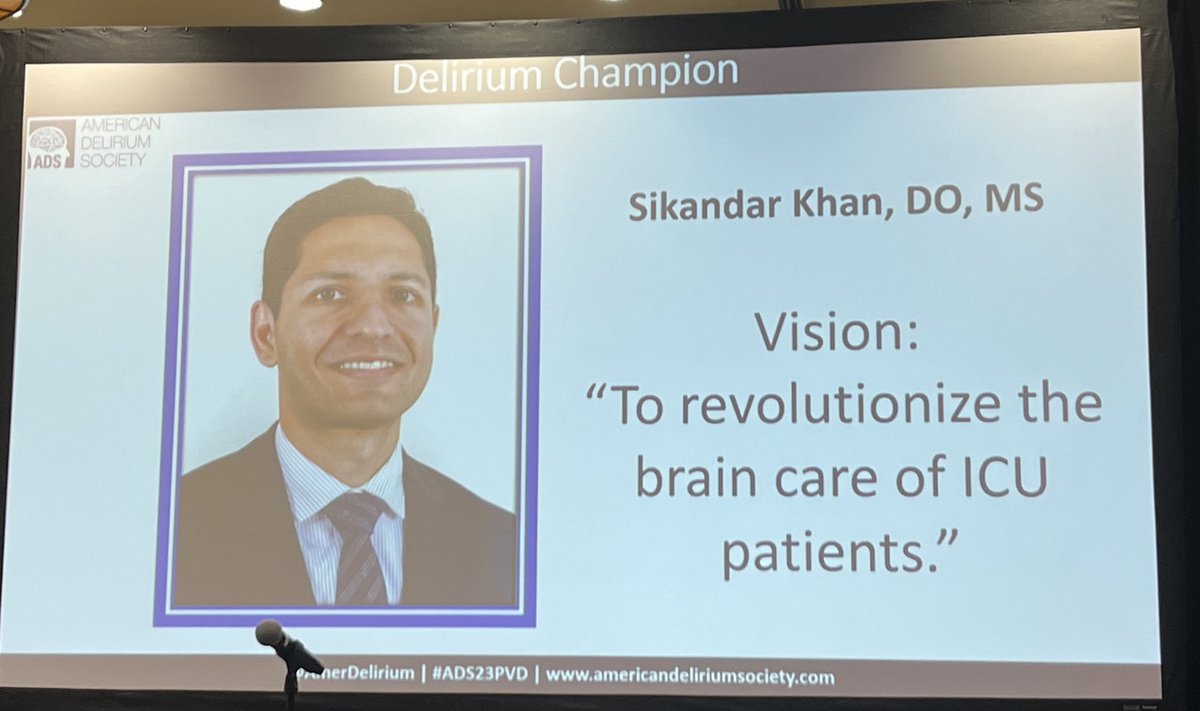 Congratulations @ICUKhan for receiving the #Delirium Champion Award from @AmerDelirium So deserved!!! #ADS23PVD