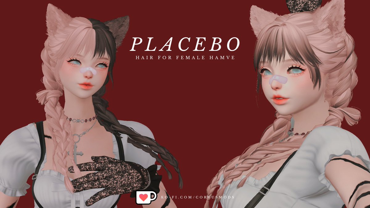 Placebo (hair for female HAMVE) is out now on my Ko-fi !! Link in the thread <3