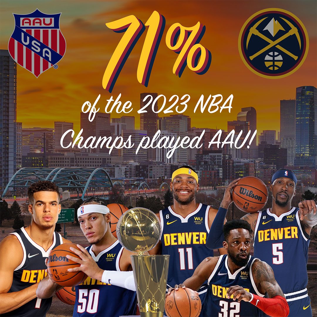 ‼️From AAU to NBA Champs‼️ 12 players from the @nuggets roster got their start right here in AAU Basketball. Congratulations to Denver 🏆 

#ItAllStartsHere #AAUAlumni #AAUBasketball #WeAreAAU #NBAFinals  #NBA