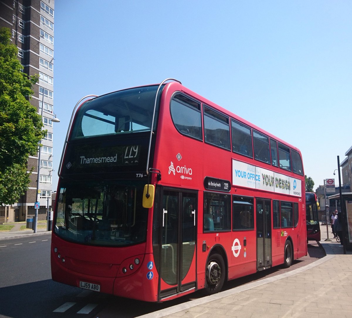 A photo of T76, LJ59ABO stands at Erith bus station for the 229 service to Thamesmead. Taken on Saturday 10th June 2023.