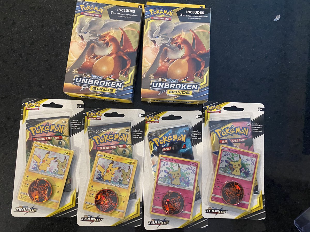 TheCardCop's tweet image. Pokémon sealed for sale Small but a mighty $200, unbroken Bonds Hangers $35 each and Team Up Blister with promo $40/45 .. have some other stuff too Dm for more @BUYSELLTRADETCG