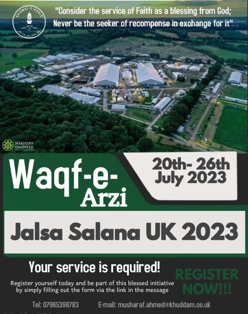 WAQF-E-ARZI KEK Registration- Jalsa Salana UK 2023 🛠️

This is a great opportunity for brothers (18+) to sacrifice your time, build lifelong friendships and brush up on your DIY skills.

For further details &amp; REGISTRATION, please click on the link below: 

forms.office.com/e/ztfsmp5Bu6