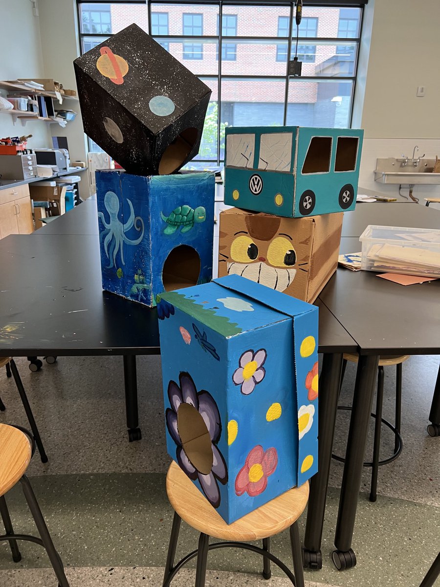 Pentucket student artists create kitty cat condos for the nonprofit Kitty Cat Cafe and Adoption lounge!