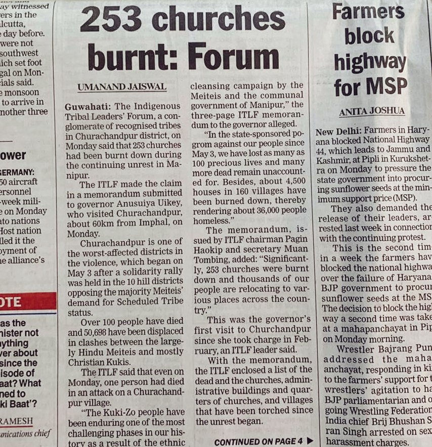 @UN Reminding that in Manipur, INDIA, these many churches are burnt by the Meitei Majority of Manipur, because the KUKIs, a Minority group in Manipur happen to be Christians. And this Ethnic Conflict where an attempted Genocide of the Kukis was attempted from 3rd May 2023 and going…