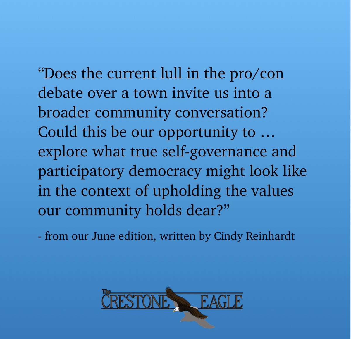 #crestoneco #selfgovernance #participatorydemocracy #nonprofitnews #communityvalues 

Read more in our June edition, available online: bit.ly/43YPu0e