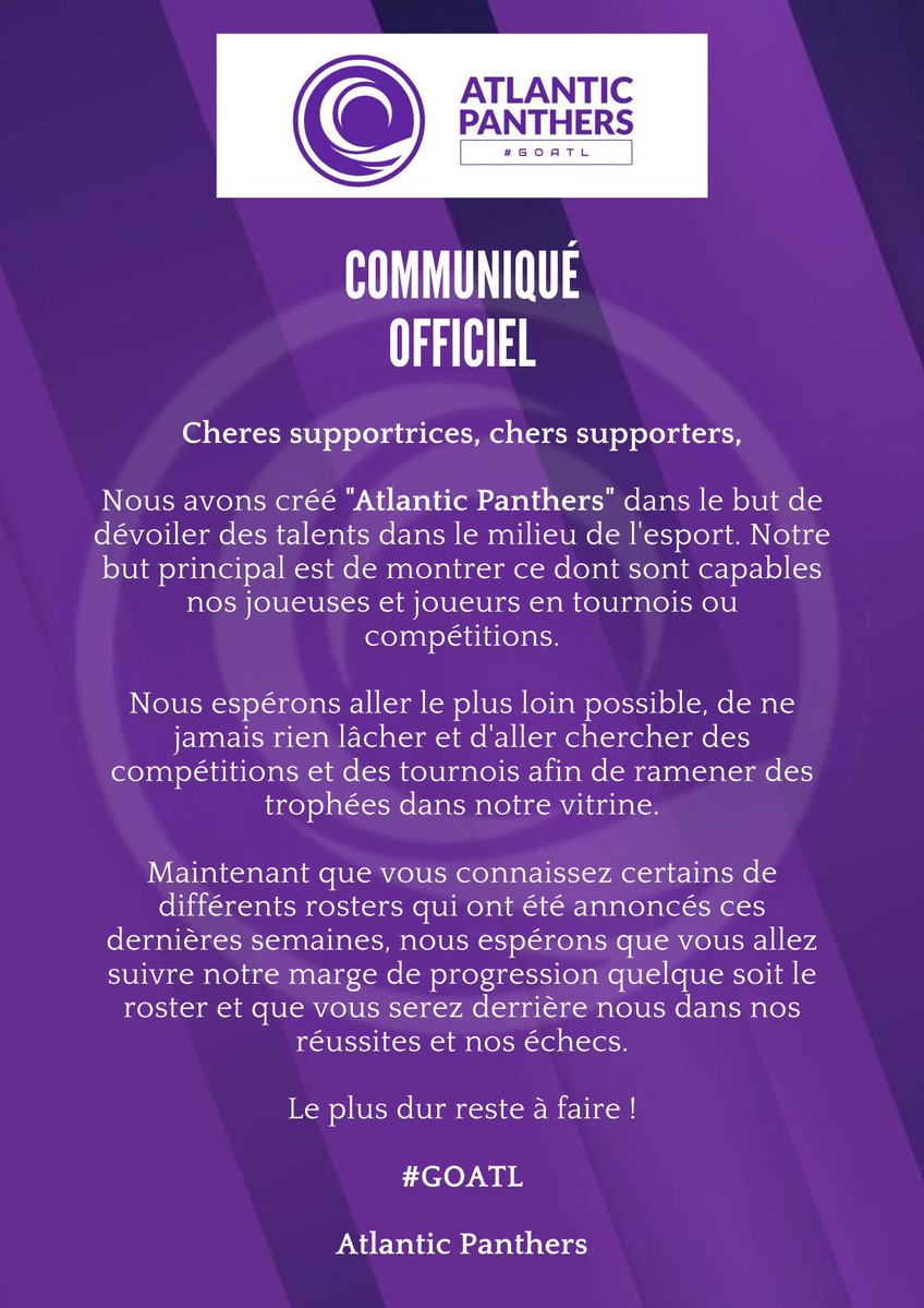ATLPanthersGG's tweet photo. 🚨 Communiqué officiel. https://t.co/p7oU3gULao