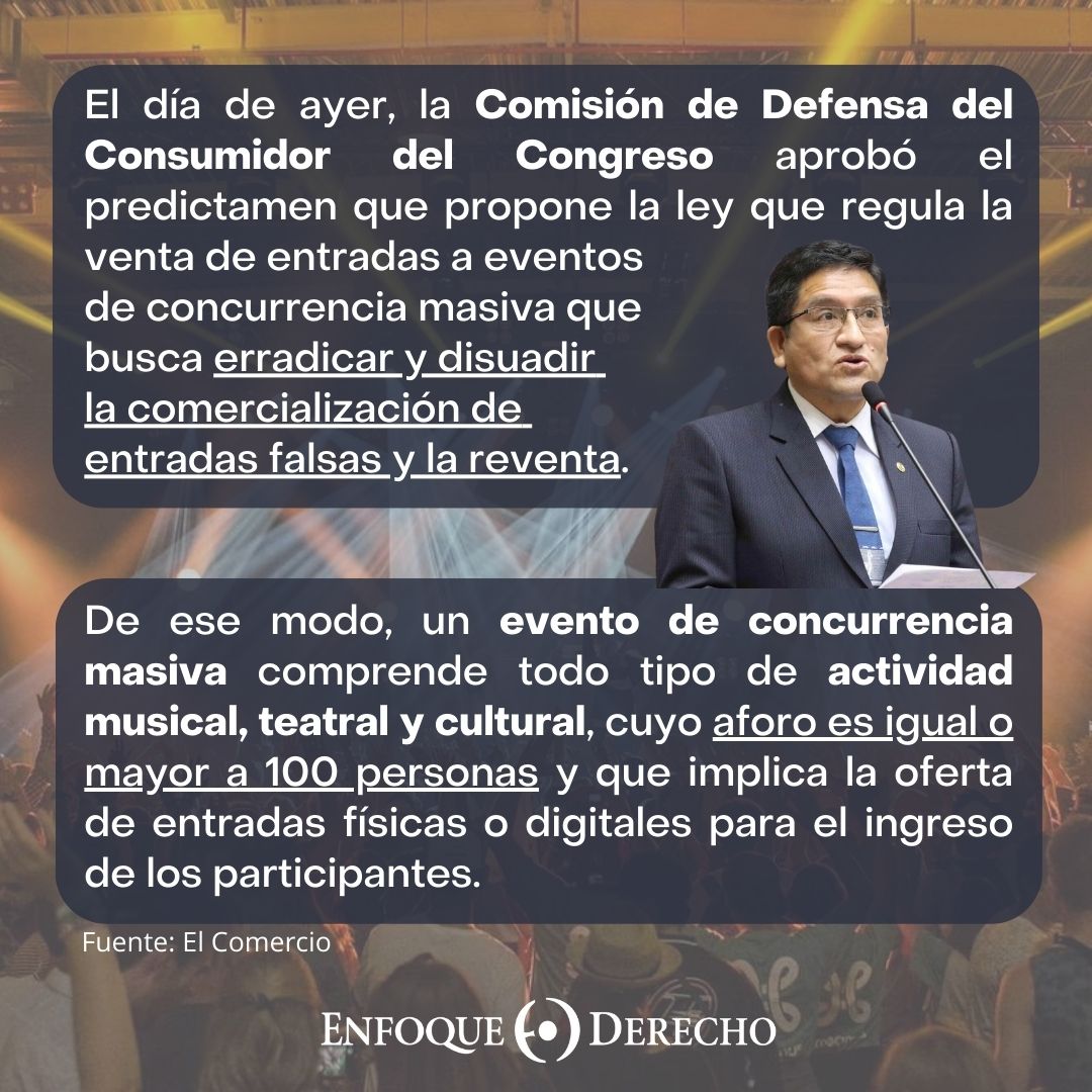 EnfoqueDerecho's tweet photo. #Consumidor 🏬
En el siguiente #carrusel, #EnfoqueDerecho presenta los requisitos que debe cumplir toda entrada a un evento masivo según el reciente #predictamen aprobado por la #Comisión de #Defensa del Consumidor del #Congreso.
¿Qué opinas sobre la iniciativa? https://t.co/3MPKMELJqi