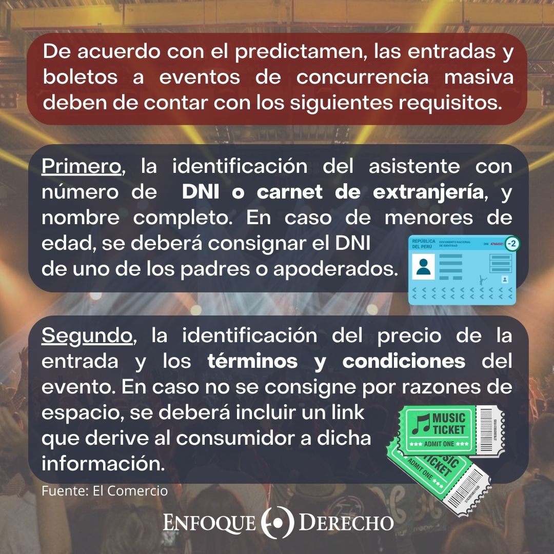EnfoqueDerecho's tweet photo. #Consumidor 🏬
En el siguiente #carrusel, #EnfoqueDerecho presenta los requisitos que debe cumplir toda entrada a un evento masivo según el reciente #predictamen aprobado por la #Comisión de #Defensa del Consumidor del #Congreso.
¿Qué opinas sobre la iniciativa? https://t.co/3MPKMELJqi