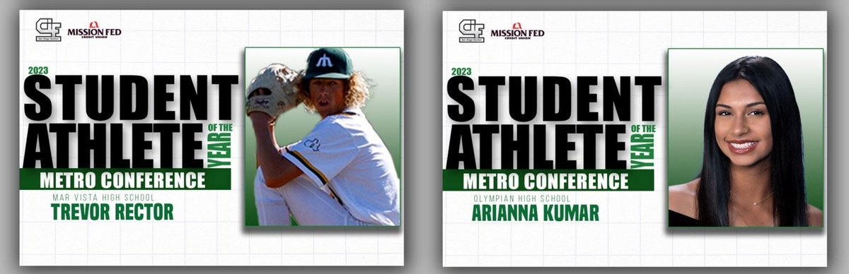 SUHSDAthletics1's tweet photo. 2023 CIF / Metro Conference Spring Student-Athletes of the Year. @MVH_Principal @marvistahighasb @spiritedteacher @OlympianHSSB https://t.co/i6YOD70Wdx