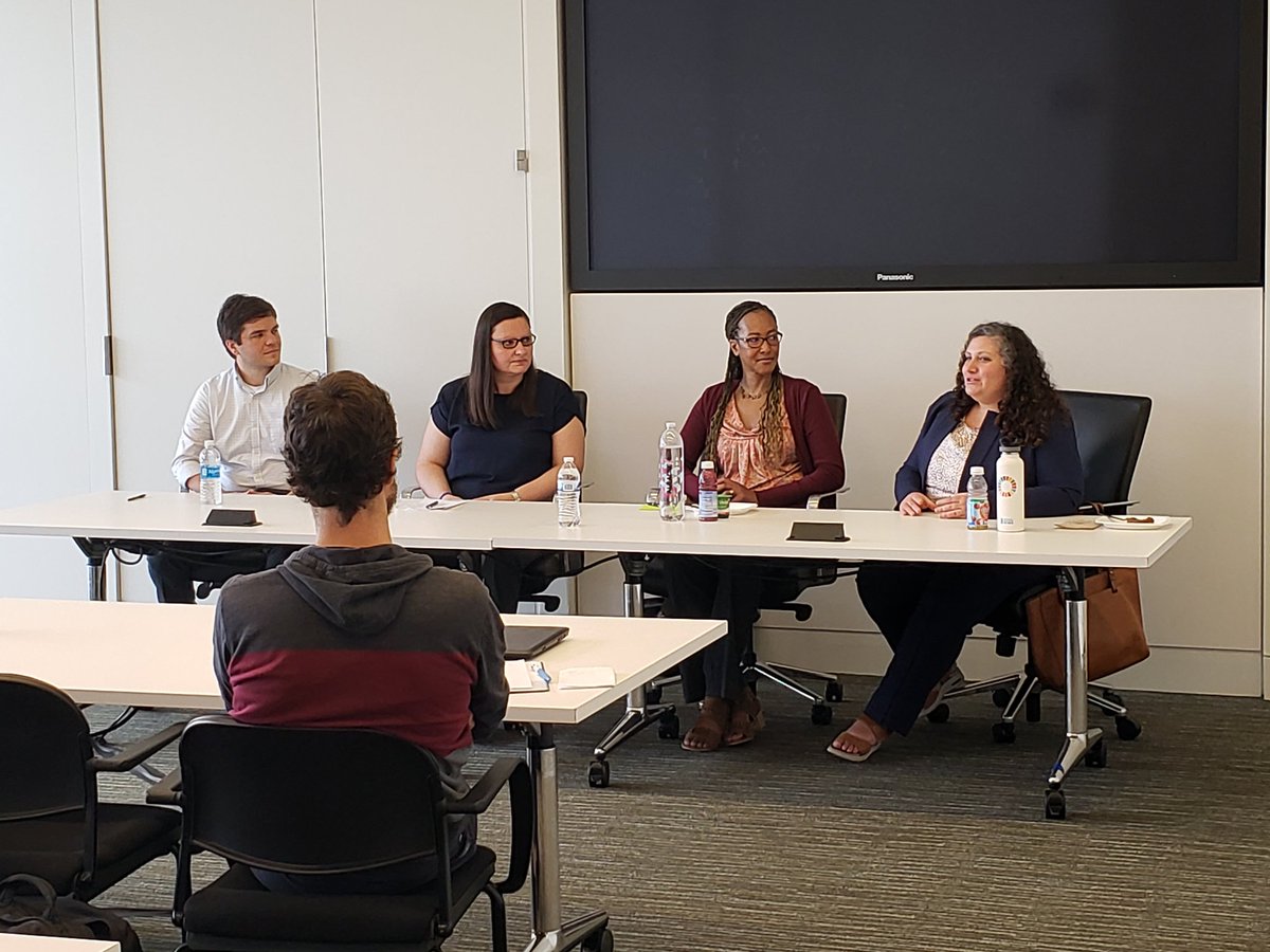 DrChrisTSmith's tweet photo. We ended our DC area visit with two career panels including this one with @AdrianaBankston @SigmaXiSociety @SciPolJournal, @NMartinPhd @AmerChemSociety, Teddy van Opstal @BoozAllen, and Lynette Wilcox @MITREcorp. Thanks for sharing your insights with our #VTpostdocs! https://t.co/UBPOttDqbK