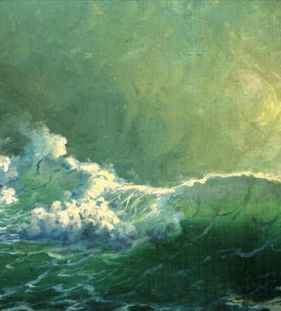 Bottle green and pale gold sea. Details: Stormy Seas, 1922, by Diyarbakırlı Tahsin