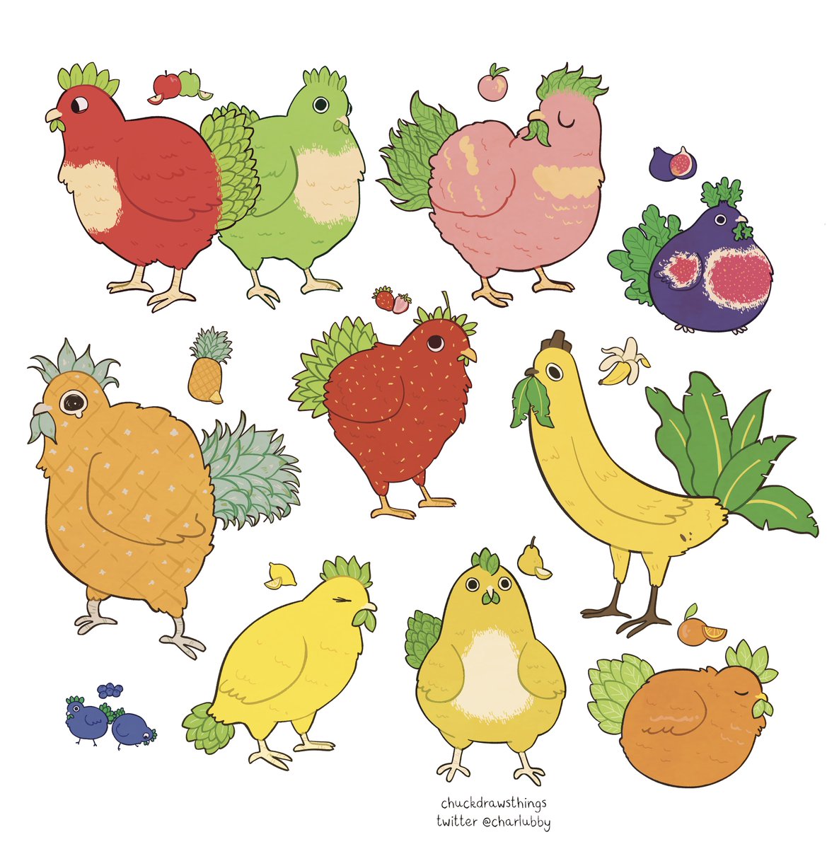 「fruit-laying chickens」|chuck ❄️のイラスト