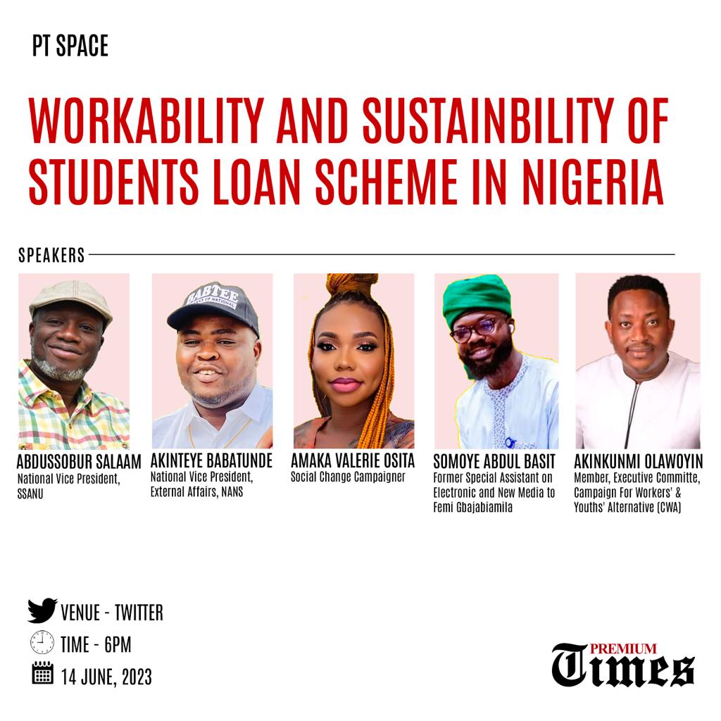 PremiumTimesng's tweet photo. After Subsidy Removal came the Students Loan Act by President Bola Tinubu. The latter has been described as a ploy to impose high tuition on Nigerian students. How sustainable could this be? 
Join PT Space for robust dialogue. 

https://t.co/Xksg1iu3Tt https://t.co/KTdneSviAP