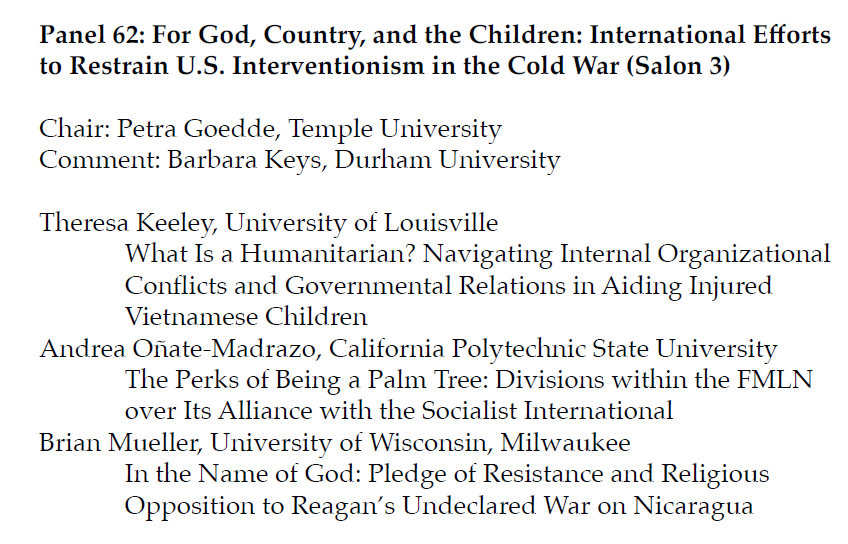 Brian Mueller (@briansmueller) on Twitter photo I'm lucky to be part of this terrific panel at #SHAFR2023 with <a href="/arakeys/">Barbara Keys</a>, <a href="/TkeeleyPhD/">theresa keeley</a>, <a href="/andrea_onate/">Andrea Onate</a>, & Petra Goedde. Join us @ 3:15 on Friday. I'm lucky to be part of this terrific panel at #SHAFR2023 with <a href="/arakeys/">Barbara Keys</a>, <a href="/TkeeleyPhD/">theresa keeley</a>, <a href="/andrea_onate/">Andrea Onate</a>, & Petra Goedde. Join us @ 3:15 on Friday.