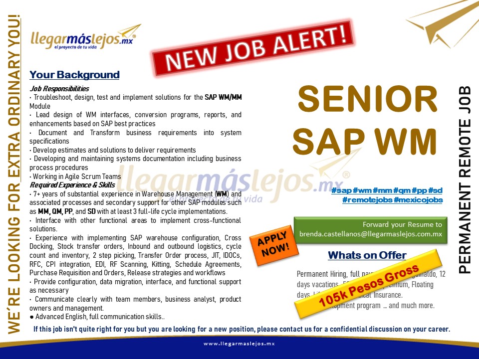 BrendaRecruits2's tweet image. I’m #hiring.
Do you know anyone who might be interested??
#sapimplementation #sapwm #sapmm #sapqm #sappp #sapsd #remotejobs #mexicojobs