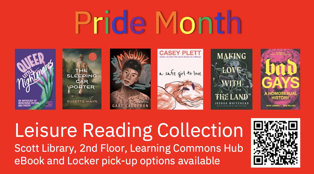 From histories to fiction and more, check out our leisure reading collection in celebration of #PrideMonth researchguides.library.yorku.ca/leisurereading… #YUPride