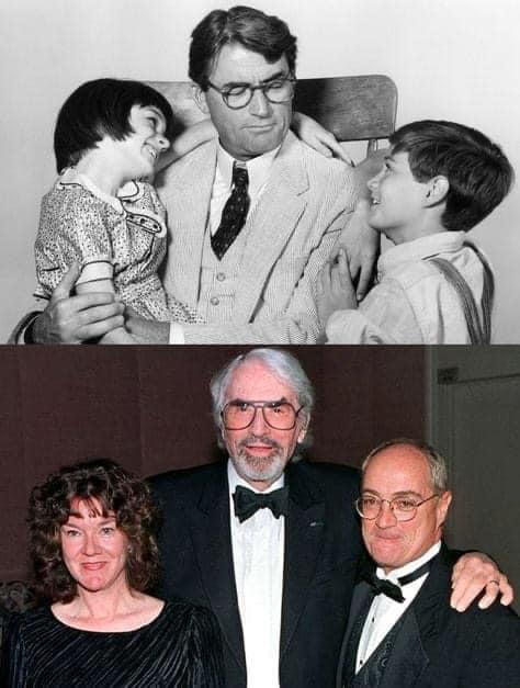 #ToKillAMockingbird (1962)
Reunited in 1997.
#MaryBadham (Scout) #PhillipAlford (Jem), and #GregoryPeck (Atticus Finch)