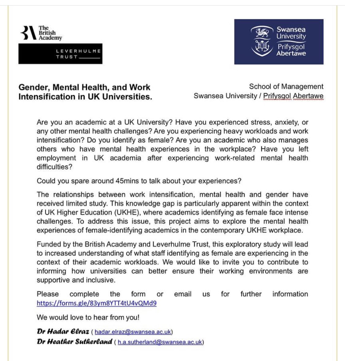 Work at a UK university - or used to?

Has workload affected your mental health?

Interesting and important research study - by @HermanaMam - is looking for participants