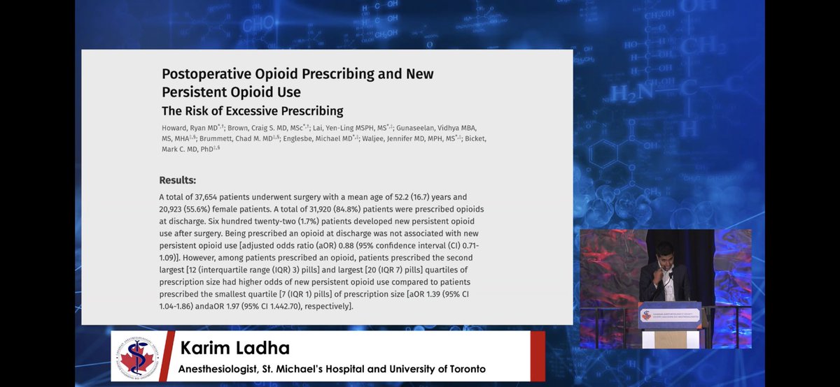 OBsleepmerchant's tweet image. 1.7% is large number. However, those prescribed less, less likely to go on to persistent use. Perhaps time to shift focus from pain free/ opioid free to functional restoration. #CASAM2023