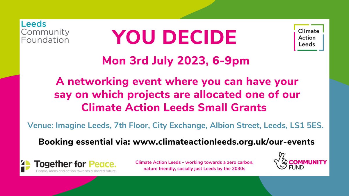 YOU DECIDE!

@ClimateActLeeds first ever participatory grant-making event - deciding together on which projects should get the Climate Action Leeds small grants. 

Plus, meet & chat with others across #Leeds involved in #climate action.

SIGN UP👉🏻 climateactionleeds.org.uk/event-details/…