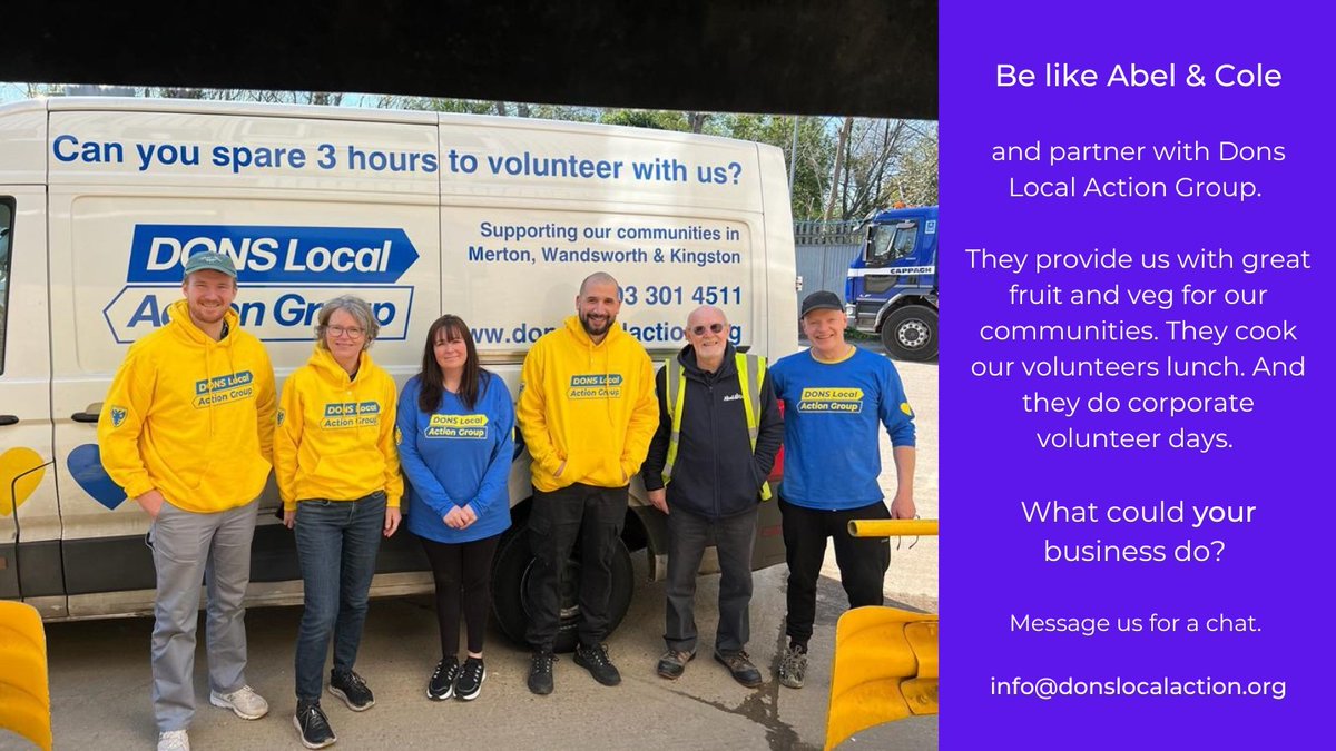 Dons Local Action Group (@donslocalaction) on Twitter photo We're partnering with a growing number of local, national and international businesses. If you'd like to explore opportunities to help us, like the brilliant <a href="/AbelandCole/">Abel & Cole</a> do, in our fight against the effects of poverty in Southwest London we'd love to hear from you. We're partnering with a growing number of local, national and international businesses. If you'd like to explore opportunities to help us, like the brilliant <a href="/AbelandCole/">Abel & Cole</a> do, in our fight against the effects of poverty in Southwest London we'd love to hear from you.