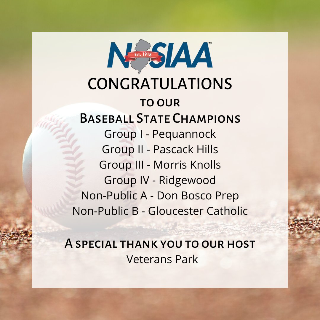 NJSIAA congratulates our 2022-23 Baseball State Champions! We also want to thank our generous host for their hospitality hosting the NJSIAA Baseball State Tournament. Thank you, and we look forward to working with you next season!