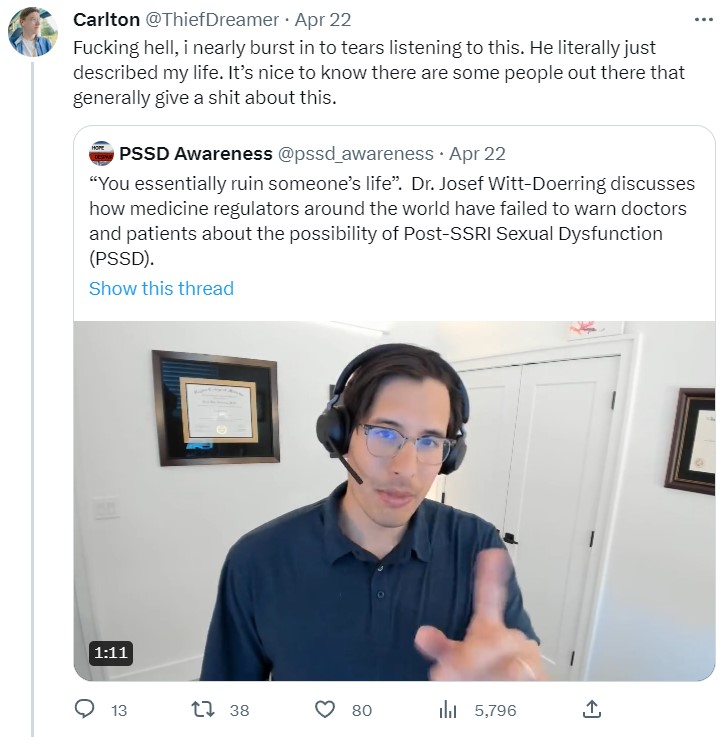 PSSD Awareness on Twitter "(2/4) The thread was started by a British
