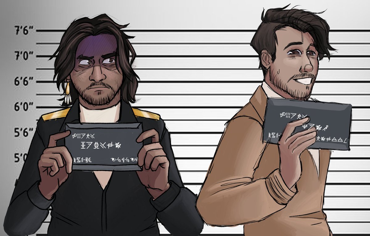 Post ISWM mugshots.
Captain Xander isn't too happy with his head engineer...
#iswm #markiplier 
(Forgot to post this sketch yesterday;;)