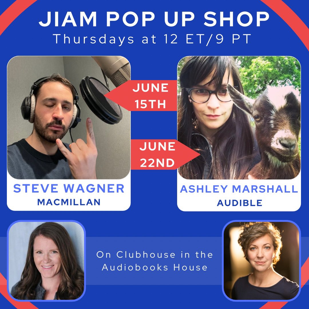 Anna Caputo (@annacaputovoice) on Twitter photo Join <a href="/soundslike_alex/">Alex Picard</a> & I as we do a special #JIAM pop up shop & chat with Steve Wagner from Macmillan this Thurs & Ashley Marshall from Audible next Thurs! 9am PT/12pm ET on Clubhouse in the Audiobooks House! Bring your questions & come get to know these fabulous people with us! Join <a href="/soundslike_alex/">Alex Picard</a> & I as we do a special #JIAM pop up shop & chat with Steve Wagner from Macmillan this Thurs & Ashley Marshall from Audible next Thurs! 9am PT/12pm ET on Clubhouse in the Audiobooks House! Bring your questions & come get to know these fabulous people with us!