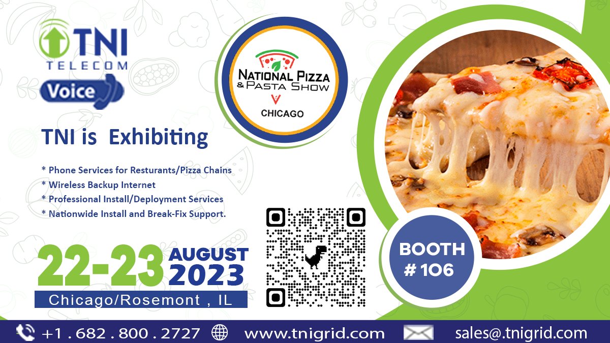 tnitelecom's tweet photo. TNI Telecom is Exhibiting @ National Pizza show @ booth 106 Rosemont Convention Center, IL https://t.co/kanT2uyhHj