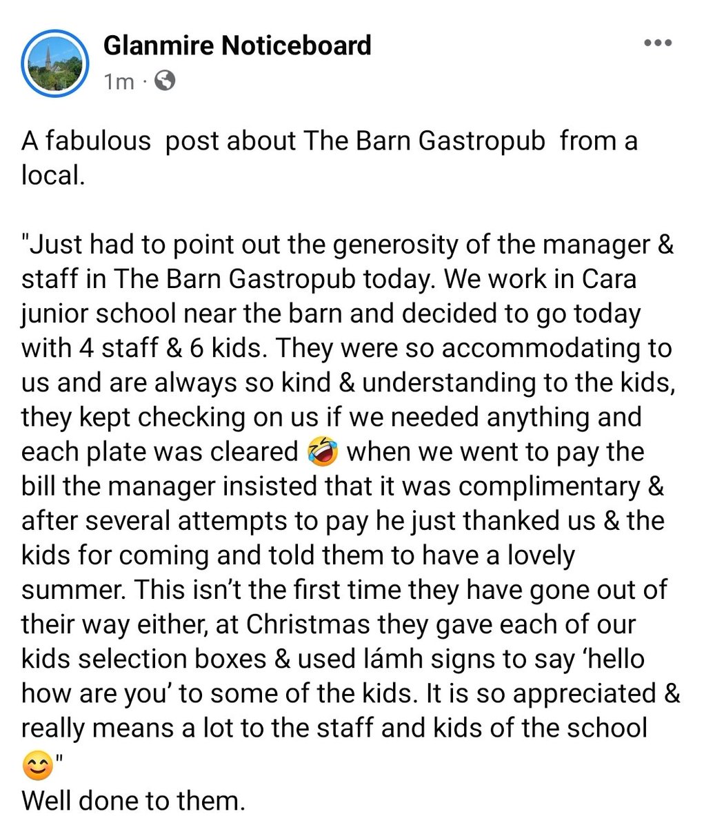 GNBCORK's tweet photo. Aww how lovely. Well done to the Barn Glanmire https://t.co/6vNXBhGjgD