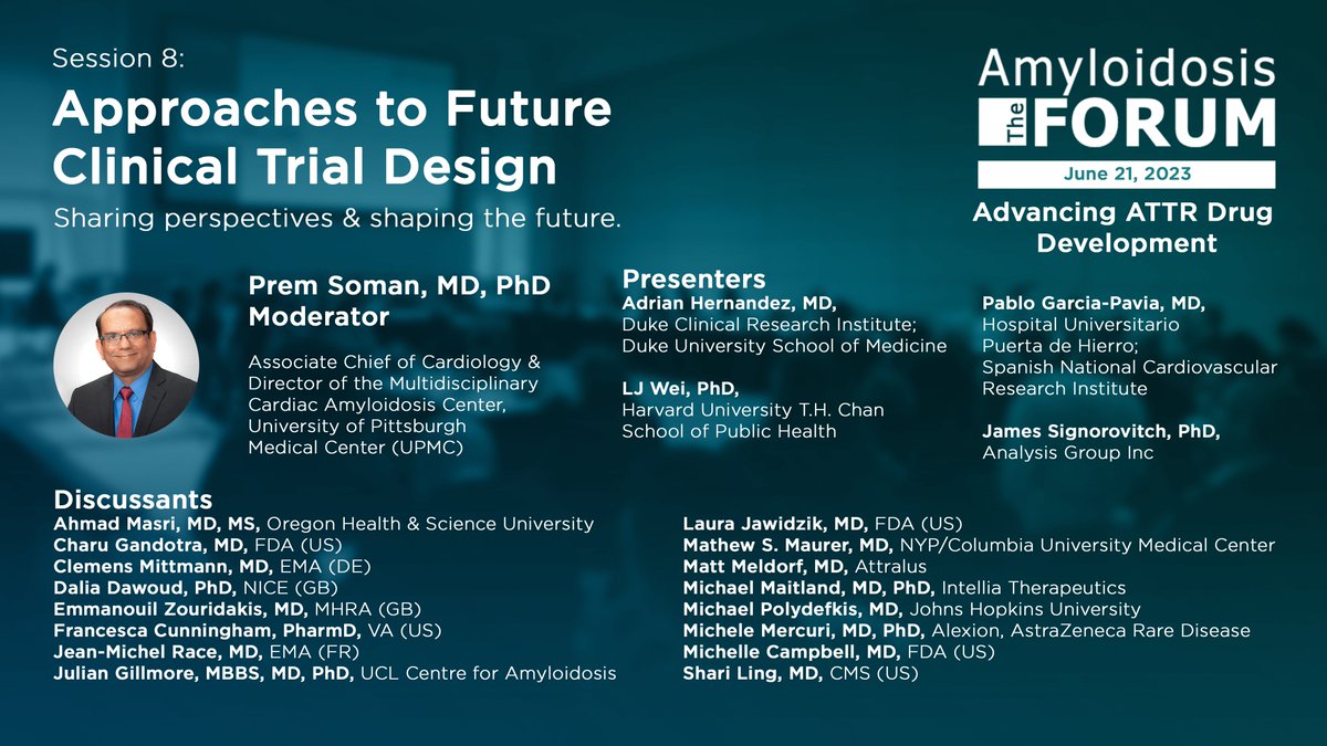 Drug development & trials for #ATTR #amyloidosis are getting more complex. Next week's #AmyloidosisForum will explore how we can start addressing the complexities. What do you see as the advantages/challenges of different types of studies in amyloidosis? amyloidosisforum.org/attr-drug-deve…