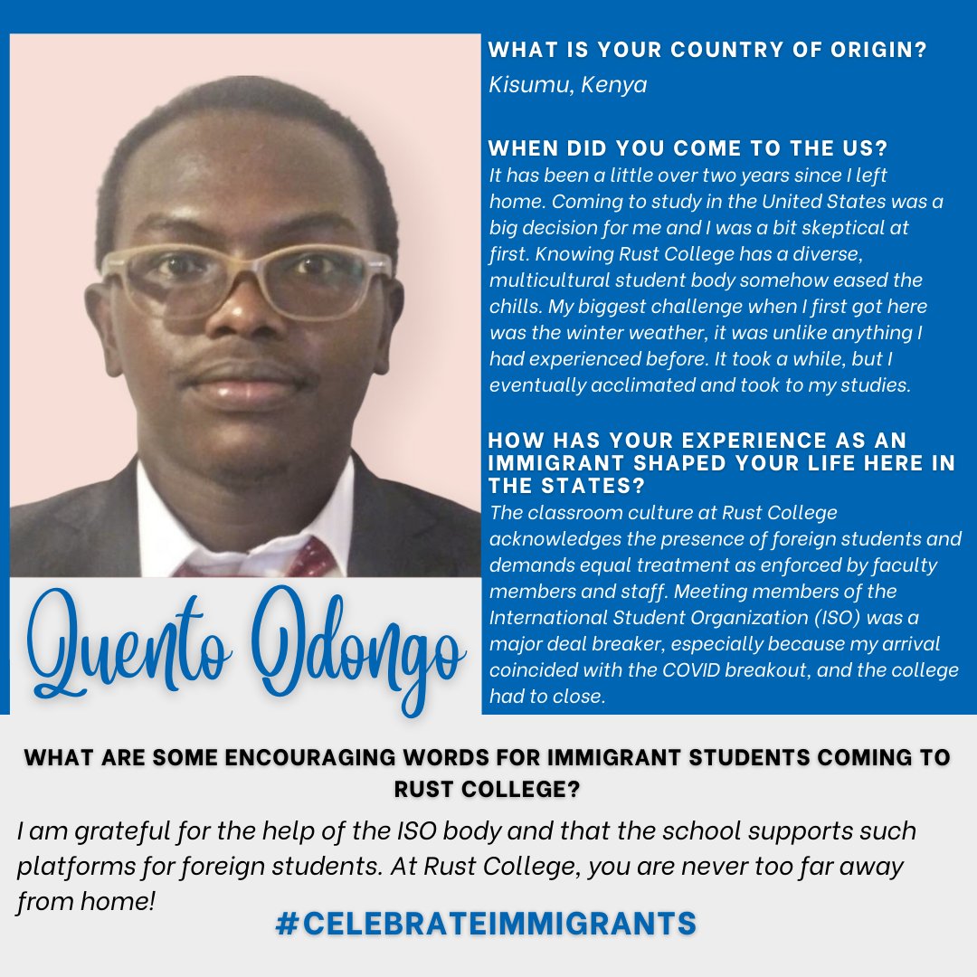 #CelebrateImmigrants: Rust College celebrates #ImmigrantHeritageMonth 💙
Meet Quento Odongo, a senior Computer Science major at Rust College 🐾

#RushToRust #RustCollege #AlwaysABearcat #CollegeMine