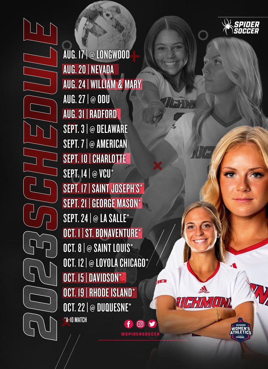 You don’t want to miss 𝐭𝐡𝐢𝐬. #OneRichmond 

The Fall 2023 Richmond Soccer schedule: ☑️ 

🕷️⚽️
🔗 - spides.us/3Pbp6MD