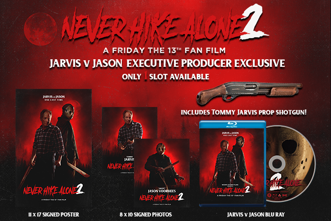 Only 1 Half Price Jason vs Jarvis Executive Producer is available on the #NeverHikeAlone2 #Indiegogo campaign! Back now and get every perk along with Tommy's prop shotgun! 

Back the campaign here: igg.me/at/nha2/x/1800…

#fridaythe13th #jasonvoorhees #neverhikealone #horror