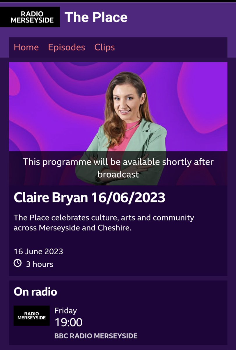 Exciting news - a clip from Episode 1 will be broadcast this Friday on <a href="/bbcmerseyside/">BBC Merseyside</a> !
Tune in to The Place from around 8 30 to hear it, as well as my interview with presenter <a href="/ClaireBryan_BBC/">Claire Bryan</a>